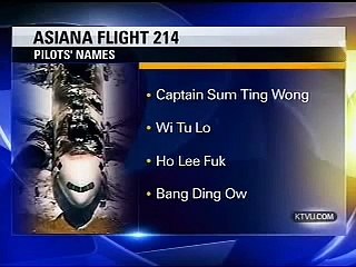 KTVU news anchor gets pranked by NTSB on Flight 214 pilot names.