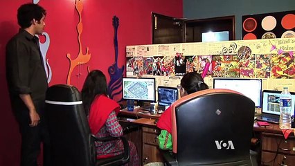 Girl playing games at computer