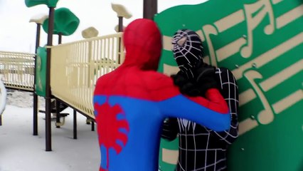 Little Spiderman & Black Spiderman Vs Red Spiderman - Real Life Superhero Snow Ball Battle!