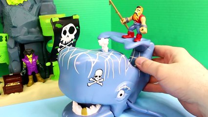 Imaginext Whale & Pirate Attack Spider-man Batman on Spider Boat Pirate Loses Battle Black Manta