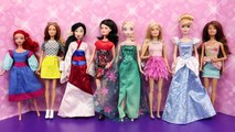 BARBIE Fashionistas Dress Up Party with Disney Princesses Ariel, Frozen Fever Elsa Dolls