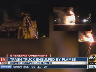 Trash truck goes up in flames in Phoenix