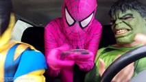 Superheroes Party in a Car: Pink Spiderman & HULK in REAL LIFE - Funny Parody Movie