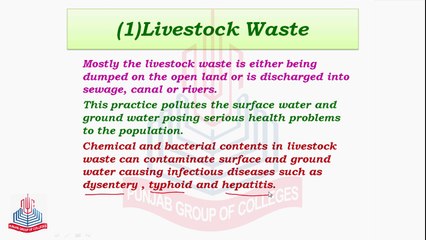 Water Pollution (Livestock Waste , Oil Spillage & Detergents )