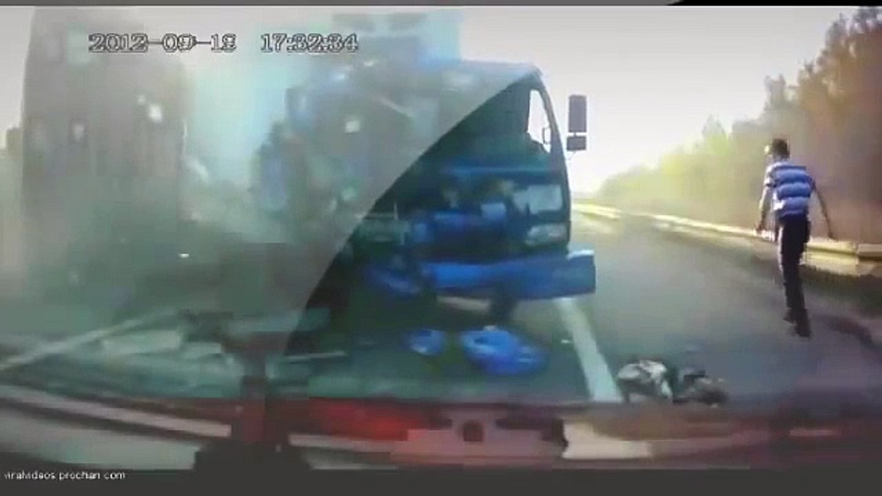 Man flies through windscreen, lands on his feet