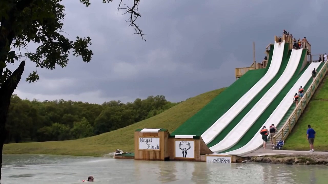 Girl Does Backflop Off Huge Water Slide