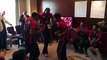 Chris Gayle, Umer Akmal, Bravo and team in lahore qalandars style dance in dress room