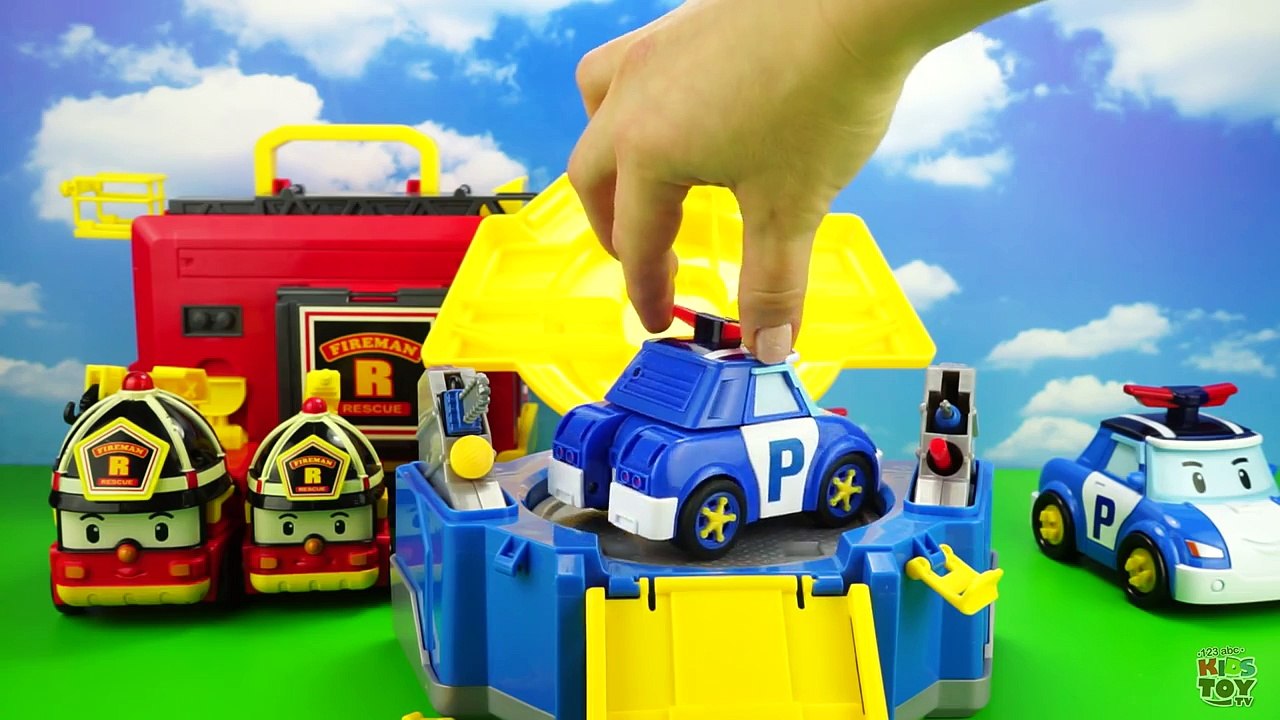 Robocar Poli and Robocar Roy with garages. Collection of Transformers. 애니메이션 영화 vidéo