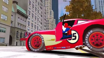 Spiderman drive a Dinoco McQueen CARS! Spider Nursery Rhymes & Song for Kids