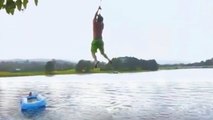 Epic Rope Swing Triple Backflip Into An Inflatable Pool