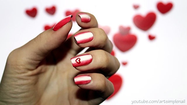 Легкий градиентный маникюр акриловыми красками на День Влюбленных - Nail Art for Valentine's Day