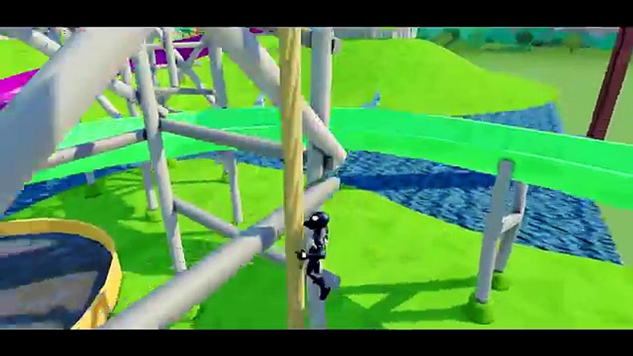 Spiderman--Black-Spider-man-ride-their-bikes--have-Fun-in-Toboggan--race-with-Disney-Cars-Mcqueen