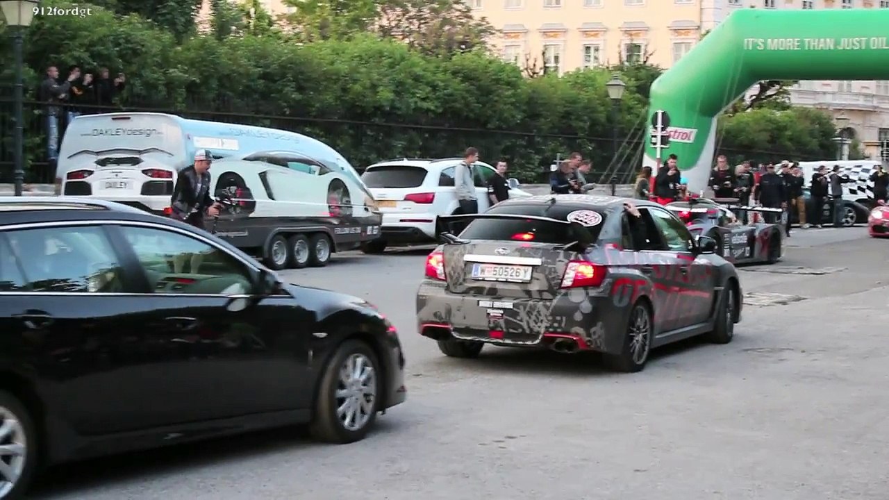 2013 Gumball 3000 Vienna - Crazy Sounds, Burnouts, Revving, Hard Accelerations!