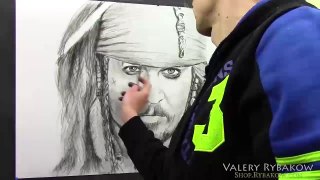 Time lapse portrait Captain Jack Sparrow. How to draw Johnny Depp demo by Valery Rybakow!