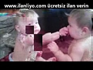 Two cute baby sharing  together