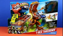 Hot Wheels T-Rex Takedown Playset Eats Disney Cars Lightning McQueen & Hot Wheels Cars!