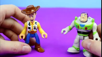 Imaginext Alpha Explorer helps Toy Story Buzz Lightyear & Woody gets eaten by Clayface