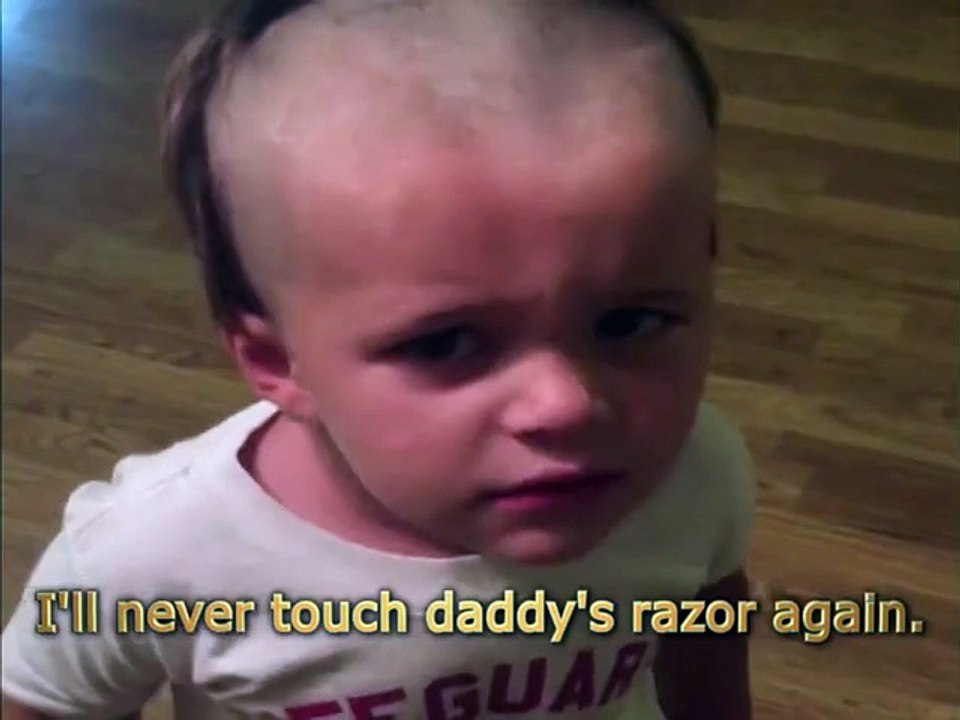 Little Kid Gives Himself A First Haircut All By Himself With Daddy's Electric Razor.