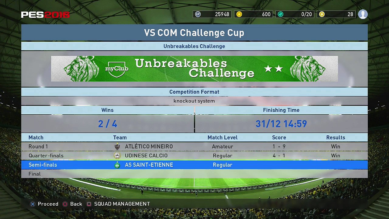 PS4 - PES - Unbreakables Challenge - Semi Final vs AS Saint Etienne
