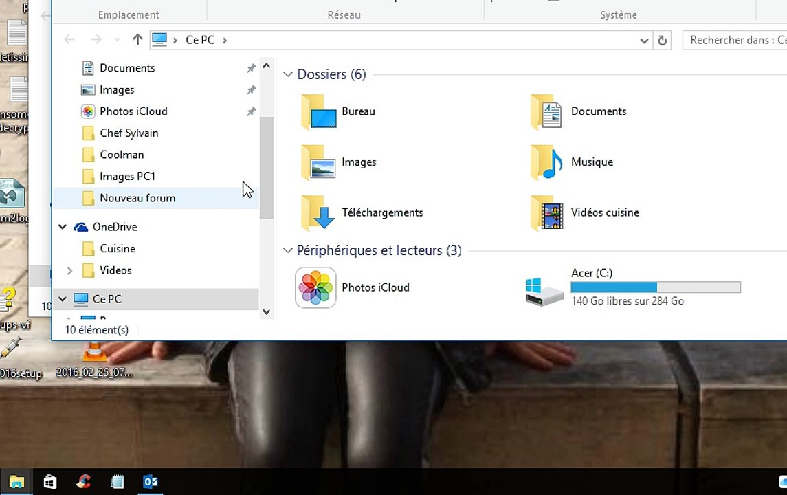 Corbeille dans barre des taches
