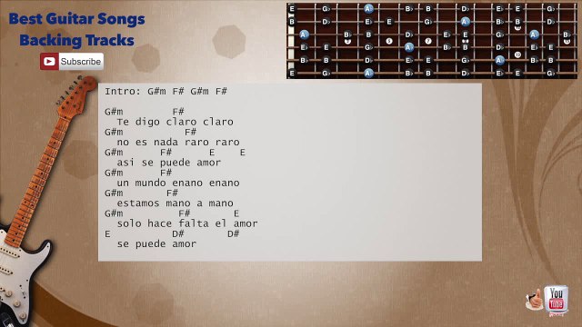 El Mismo Sol - Alvaro Soler ft. Jennifer Lopez Guitar Backing Track with scale, chords and lyrics