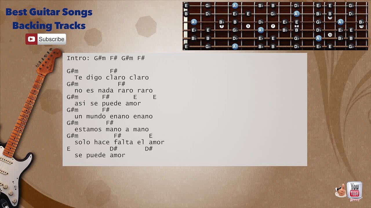 El Mismo Sol - Alvaro Soler ft. Jennifer Lopez Guitar Backing Track with scale, chords and lyrics