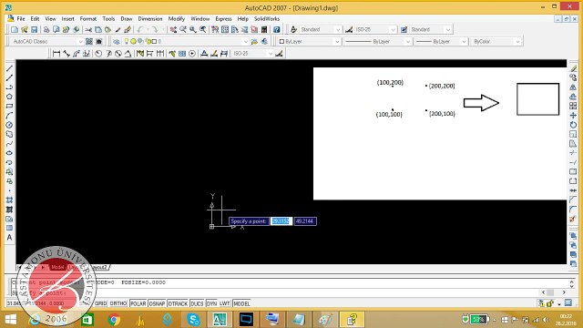 Kastamonu Üniversitesi Makine Mühendisliği AutoCAD 2007 Ders1 Point komutu OSNAP kare çizimi