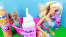BARBIE Foam Bath Mr Bubble Bath Time Fun! Foam Soap Dress Up Makeover   Disney Elsa   Princess Anna