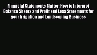 Read Financial Statements Matter: How to Interpret Balance Sheets and Profit and Loss Statements