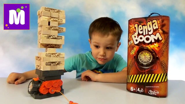 Мистер Макс играет в игру Дженга Бум строим башню на бомбе Jenga Boom unboxing and play