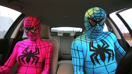 SPIDERMAN DANCING IN CAR CHANGING COLORS - Funny Superhero Mo