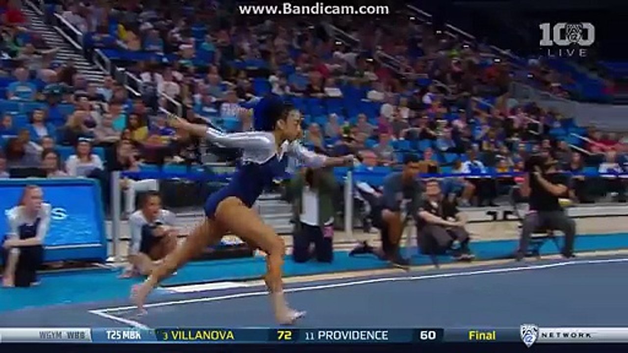 A gymnast performs on hip-hop during a competition