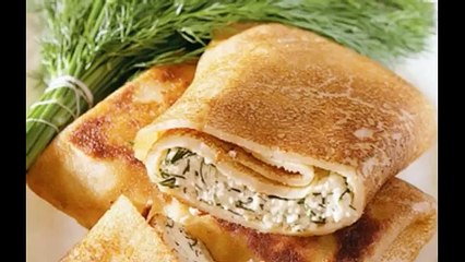 Заварные блины с творожным сыром и зеленью
