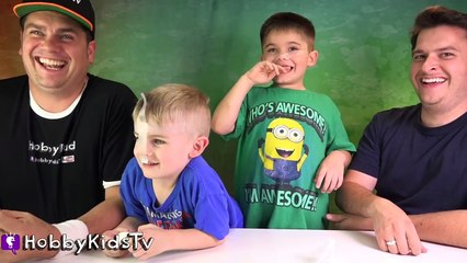 Tape on Face Say Anything Challenge! Surprise Chocolate IronMan Eggs by HobbyKidsTV