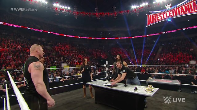 Dean Ambrose confronts Brock Lesnar during their WWE Fastlane contract signing Raw, Feb