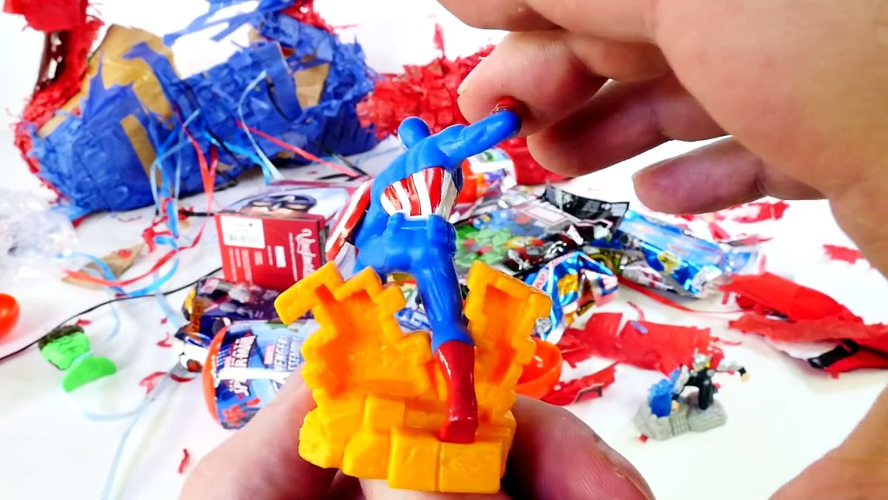 SURPRISE TOYS PINATA ULTIMATE SPIDER MAN Marvel Toy Opening Kinder Joy Egg Spiderman Videos For Kids