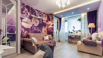 Интерьер гостиной в фиолетовых тонах