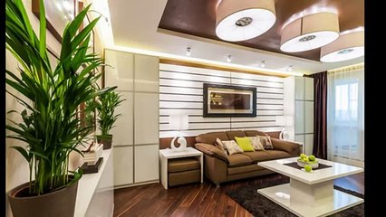 Интерьер гостиной в коричнево-бежевых тонах 20 кв. м