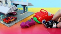 Barney the Dinosaur gets into a car accident and goes to see Disney Pixar Cars Dr. Mater