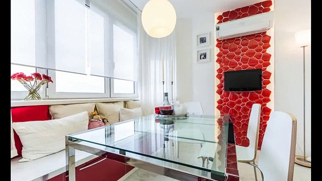 Дизайн кухни 13 кв. м. в бело-красном цвете в стиле минимализм