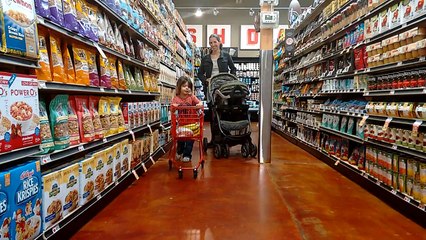 Ember at Lucky's Market Pushing a Cart