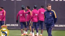 'Feeling' perfecto de la MSN (Messi, Suárez y Neymar) durante el entrenamiento