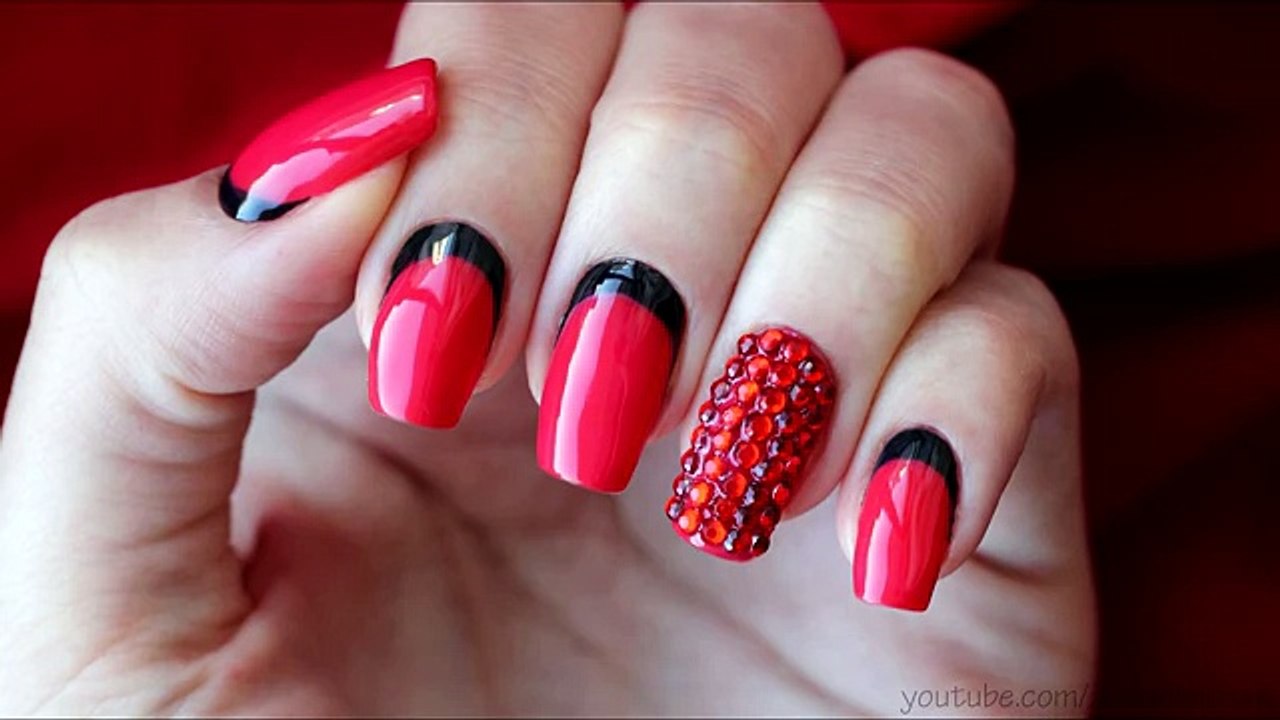 Обратный френч гель-лаком + Стразы на гель-лак на весь ноготь. Дизайн ногтей