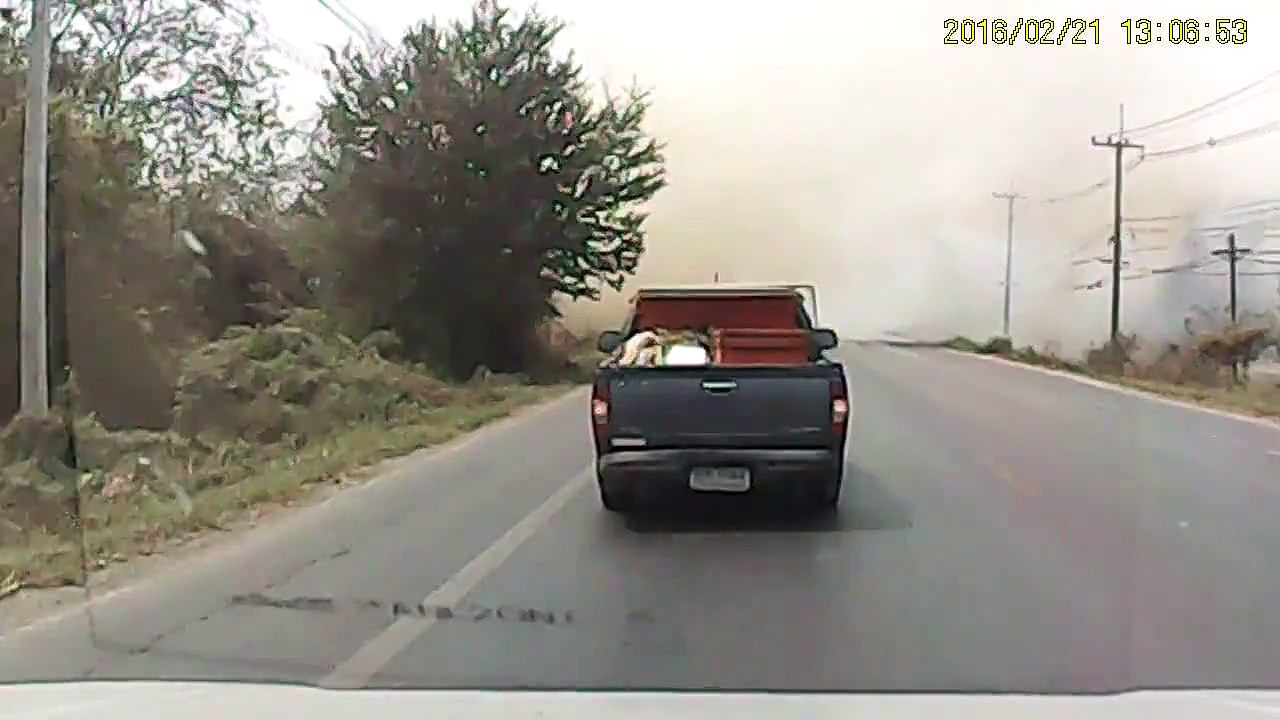 Motorcycle ran through the smoke