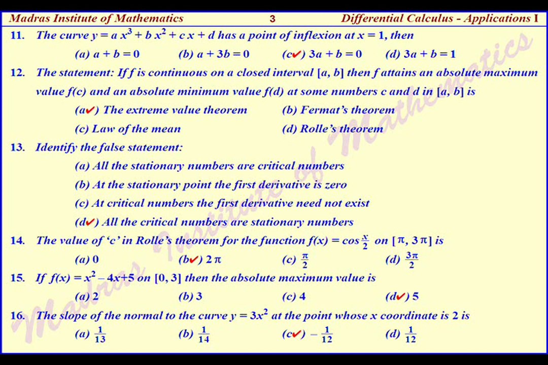 +2 DIFFERENTIAL CALCULUS - APPLICATION I ONE MARK QUESTIONS AND ANSWERS
