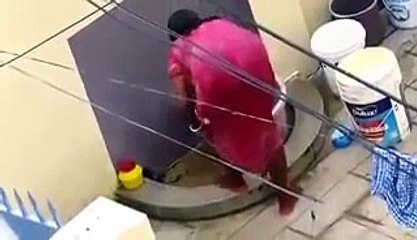 Indian Woman Taking Bath