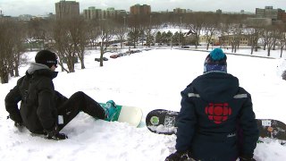 Snowboard race down the Halifax Citadel