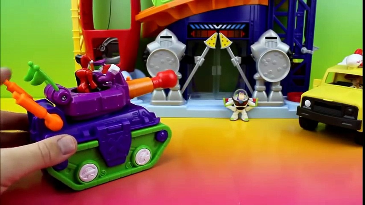 Imaginext Joker tries to take over world with harley quinn Batman Robin McQueen Mater save Disney