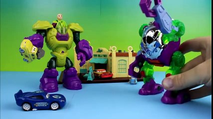 Disney Pixar Cars Lightning McQueen as Fantastic Four McQueen beats robots Joker & Luthor