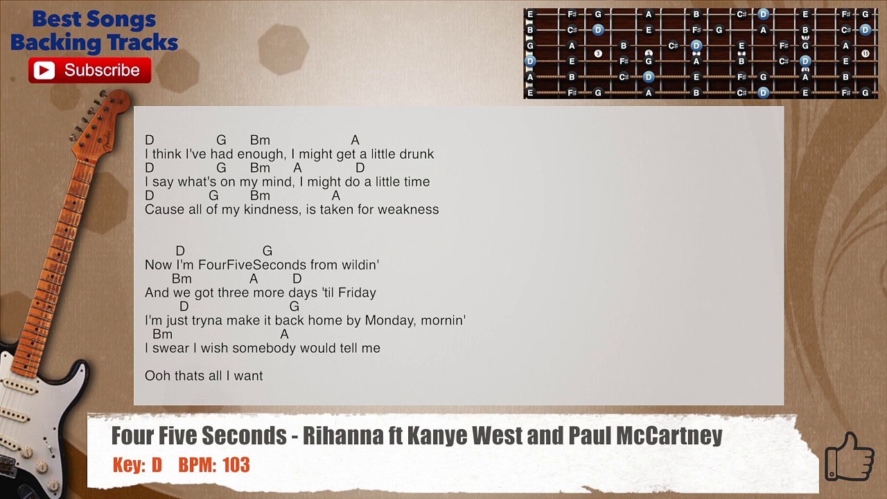 Four Five Seconds - Rihanna ft Kanye West and Paul McCartney Guitar Backing Track